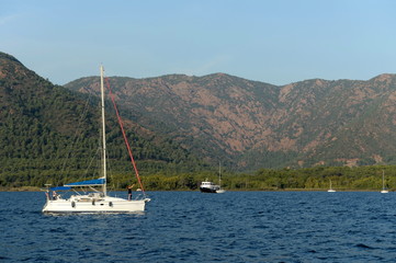 Yacht off the coast of the Turkish city of Marmaris