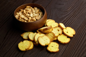 Bruschette chips, grilled bread, beer snacks