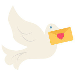 Love Letter Messenger Animal Concept, Pigeon holding Love Notes Vector Colorful Flat Icon Design,