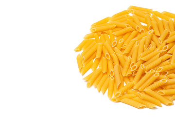 yellow Italian pasta made from durum wheat on a white background