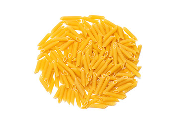 yellow Italian pasta made from durum wheat on a white background