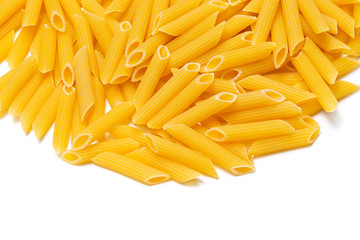 yellow Italian pasta made from durum wheat on a white background