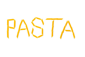 pasta inscription on a white background / yellow Italian pasta made from durum wheat on a white background