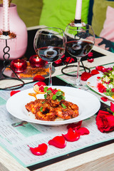 Valentine's dinner for two with rose and decorations