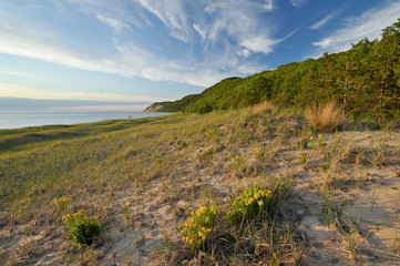 Summer landscape of the Lake Michigan shoreline at Sleeping Bear Dunes National Lakeshore, Michigan, USA