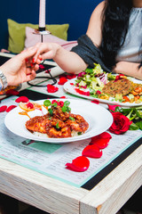 Valentine's dinner for two with rose and decorations