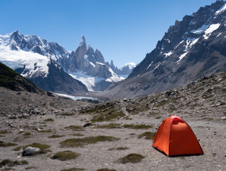 Camping at the foot of Cerro Torre, El Chalten, Patagonia, Argentina