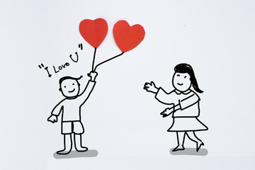 Love Red heart on white background Top view
