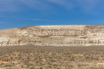 The Ustyurt Plateau. District of Boszhir. The bottom of a dry ocean Tethys. Rocky remnants. Kazakhstan. selective focus
