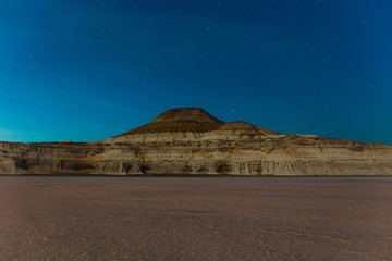 Night. The Ustyurt Plateau. District of Boszhir. The bottom of a dry ocean Tethys. Rocky remnants....