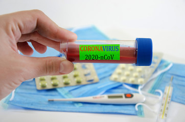 medical masks, pills and thermometer