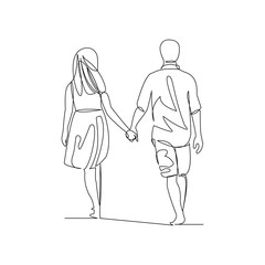 Continuous line drawing of romantic couple holding hands. Line art concept for valentine. Vector illustration.