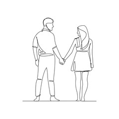 Continuous line drawing of romantic couple holding hands. Line art concept for valentine. Vector illustration.