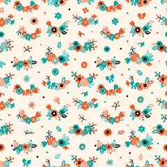 Vitrage gordijnen Kleine bloemen Helder eenvoudig bloemboeketten naadloos patroon. Leuke Bloemen Vector Kleurrijke Achtergrond. Ontwerp met veelkleurige bloemenprint