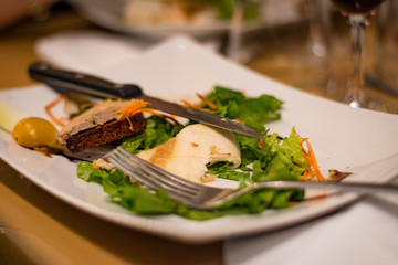 Cuisine française avec belle présentation dans asiette blanche, wrap fait par un chef cuisinier...