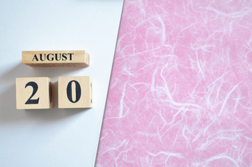 August 20, Empty white - pink background.