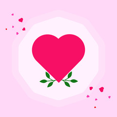This is cute vector card. Heart, leaves and ribbon on pink background. Could be used for flyers, postcards, banners, holidays decorations. For Valentine’s Day, Women’s Day, Mother’s Day.