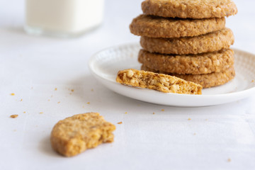 Healthy snack - oat milk and oat biscuits, alternative dairy drink