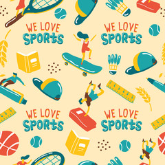 Back to School elements on pastel background : Seamless Pattern : Vector Illustration