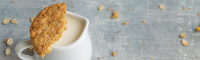 Healthy snack - oat milk and oat biscuits, alternative dairy drink