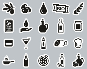Olive & Olive Oil Icons Black & White Sticker Set Big