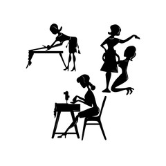 workshop set of silhouettes of icons of women tailors for sewing