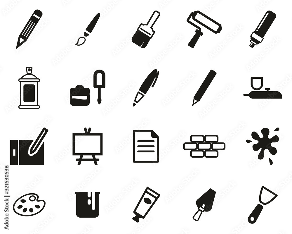 Canvas Prints Painting & Art Equipment Icons Black & White Set Big