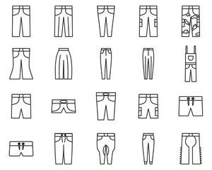 Pants Long & Short Icons Black & White Thin Line Set Big