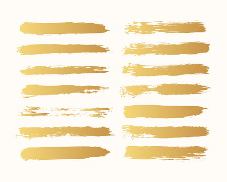 Vector Golden Paintbrush Dividers. Paint Gold Ink Stripes. Distressed Banner. Black Isolated Brush Torn Border Set. Chinese Rough Box Shapes.