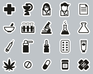 Pharmacy Or Drugstore Icons Black & White Sticker Set Big