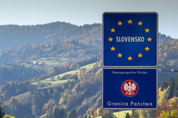 Borders inside Schengen Area between Slovakia and Poland. Best European Community Road Sign...