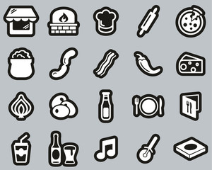 Pizzeria Or Pizza Restaurant Icons White On Black Sticker Set Big