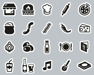 Pizzeria Or Pizza Restaurant Icons Black & White Sticker Set Big