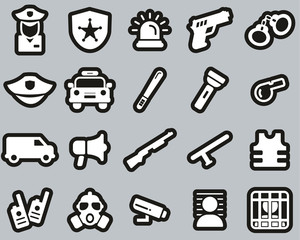 Police Or Police Force Icons White On Black Sticker Set Big