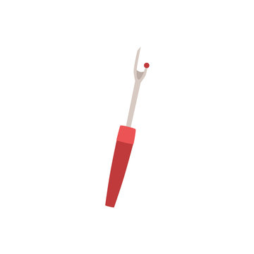 Cartoon seam ripper with red handle isolated on white background