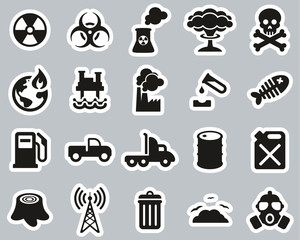 Pollution Or Contamination Icons Black & White Sticker Set Big