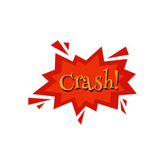 Crash! - red comic book style explosion shape, flat isolated sticker