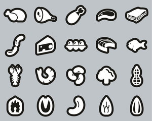 Protein Food Icons White On Black Sticker Set Big