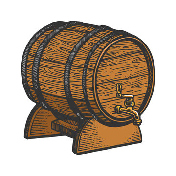 Wine beer wooden barrel sketch engraving vector illustration. T-shirt apparel print design. Scratch board imitation. Black and white hand drawn image.