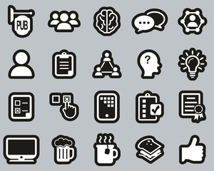 Pub Quiz Or Bar Quiz Icons White On Black Sticker Set Big