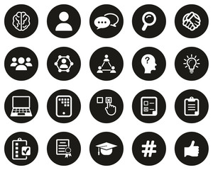 Quiz Or Pop Quiz Icons White On Black Flat Design Circle Set Big