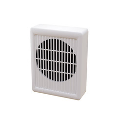 White wall speaker loudspeaker radio point warning. Accessory for safety and weather disaster prevention. Photorealistic 3D render.