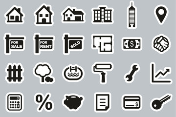 Real Estate Market Icons Black & White Sticker Set Big