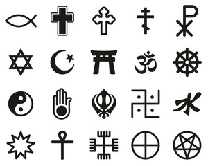 Religion Symbols Icons Black & White Set Big