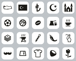 Republic Of Turkey Country & Culture Icons Black & White Flat Design Set Big