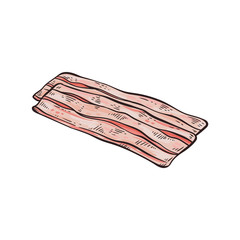 Pork bacon or fat meat part icon for butchery, sketch vector illustration isolated.