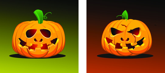 Halloween poster template with scary cemetery and zombie background with seamless pattern of a pumpkins