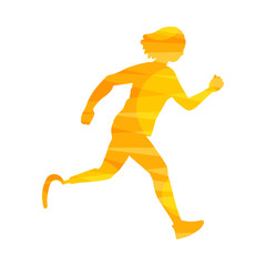 Fototapeta na wymiar Yellow abstract running disabled woman silhouette vector illustration isolated.