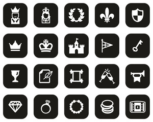 Royalty Or Royal Blood Icons White On Black Flat Design Set Big