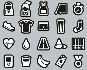 Running Or Jogging Icons White On Black Sticker Set Big